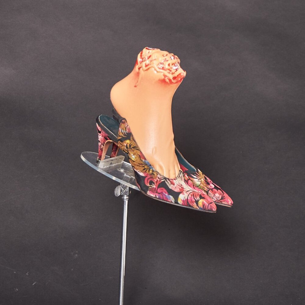 1950s Brocade Velvet Floral Slingback Heels